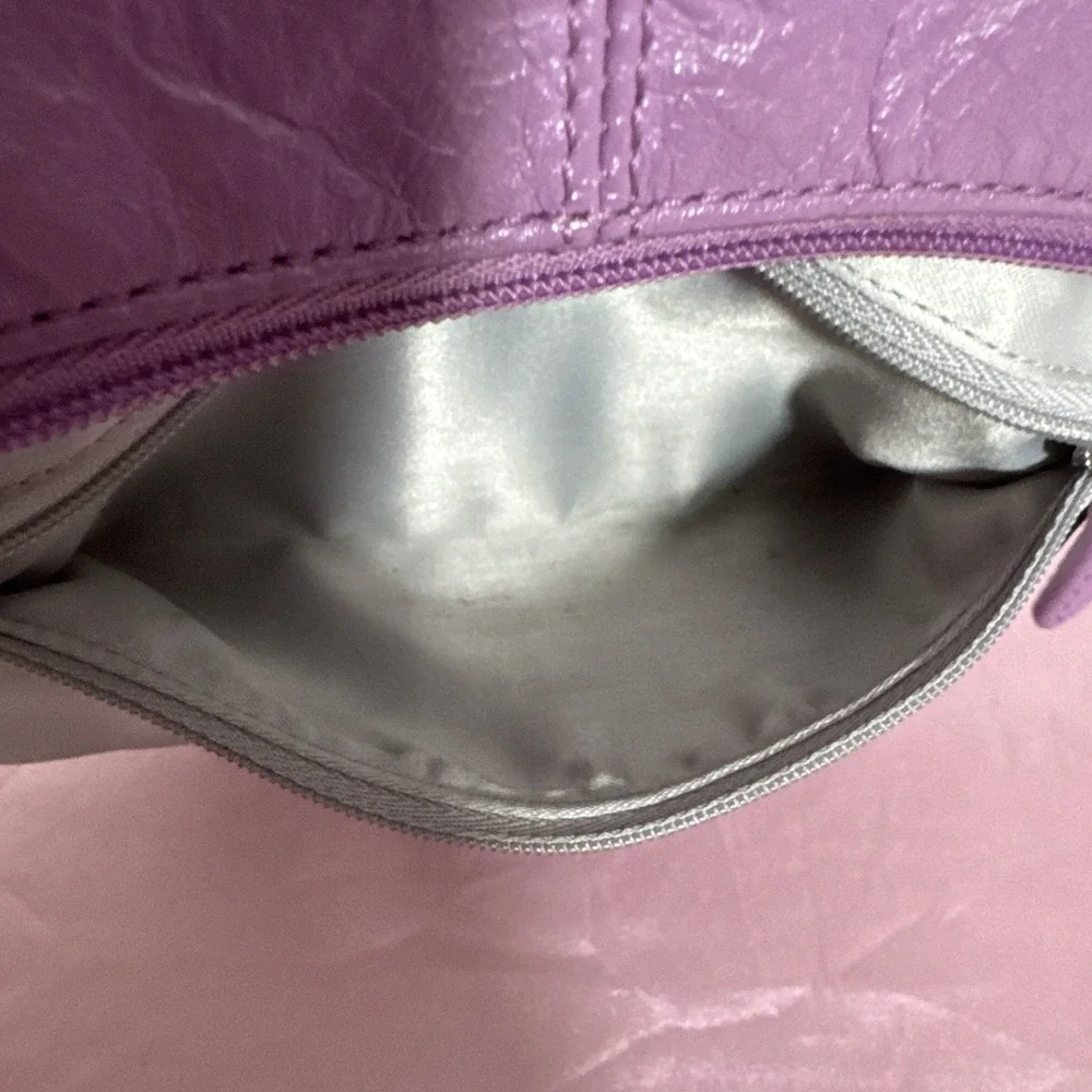 Coach Solid‎ Purple Crossbody Saddlebag Small Satin Lining Silver Hardware Read